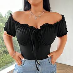 Synthetic T-shirts Shein Plus Solid Color OffShoulder Strappy Slim Fit TShirt
