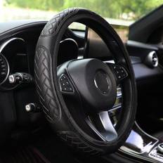 Shein 1pc Black 3d Embossed Pu Leather Wheel Cover, Comfortable, Non-slip