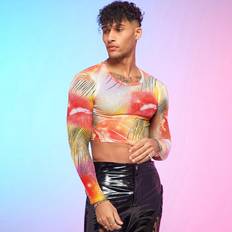 Shein Mens Tie Dye Lips Printed Crop Top TShirt