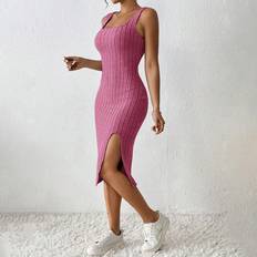 Shein Pink Kjoler Shein Ribbed Split Hem Sleeveless Dress