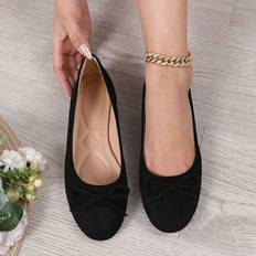 Black - Polyurethane Ballerinas Shein Womens Ballerina Flat Shoes With Butterflies Soft Soles Soft Leather Pregnant Women Shoes
