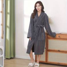 Dam - One Size Sovplagg Shein 1pc Coral Fleece Bathrobe With Collar, Soft, Absorbent, Comfortable, Suitable For Bedroom, Bathroom, Swimming Pool, Four Seasons