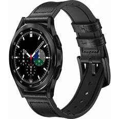 Shein 1pc Vintage Style Black Leather & Silicone Sport Sweat-Resistant Dual-Layer Watch Band Compatible With Samsung Galaxy Watch 7/6/5/4/3 Pro 40mm/42mm/44