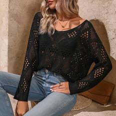 Shein Knitted Sweaters Jumpers Shein Womens Hollow Out Knitted Long Sleeve Sweater