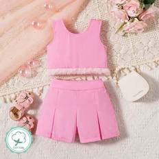 12-18M - Multifärgade Övriga sets Shein Baby Girl's Elegant, Cute And Fashionable Vest & Shorts Set With Fluffy Hem