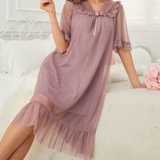 L Nightgowns Shein Womens Patchwork Mesh Ruffle Hem Nightgown