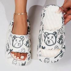 White Slippers Shein Womens Summer IndoorOutdoor Thick Bottom AntiSlip Slippers With Bear Pattern For Home Bathroom