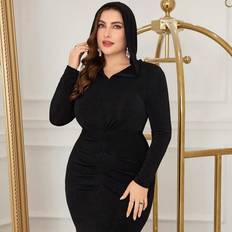 Shein Modelyn Plus Size Solid Color Split Hem Dress Long Evening Dresses