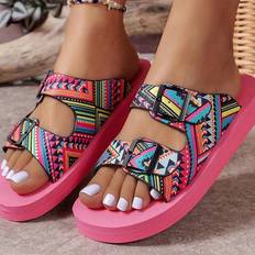 Polyurethane Sandals Shein Womens Fashion Pink Geometric Print Flat Sandals