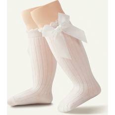 White Socks Shein 1pair Girls' White High Knee Socks With Bow