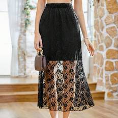 Wrap-Around Skirts Shein Womens Embroidered Black Midi Length Skirt