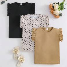 Elastane Tank Tops Shein 3pcs Set Tween Girls Cute Casual Solid Color Tank Top With Heart Print And Ruffle Trim - Holiday/Summer