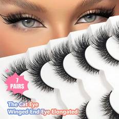 Makeup Shein 7 Pairs Cat Eye Lashes Faux Mink Eyelashes Winged End Eye Elongated Eyelashes Fake Lashes Soft Natural long Full Strip Lashes