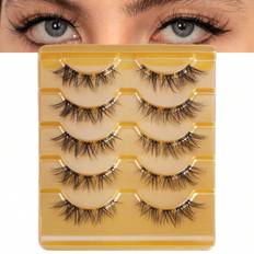 Makeup Shein MAGEFY 5 Pairs Of Natural Full False Eyelashes With Clear Stem,Fluffy Slim For Everyday Use Manga Eyelashes, Travel Essentials