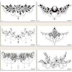 Makeup Shein 6 flower bosom stickers dark series chest flowers men and women chest lower back arm temporary tattoo stickers Black Friday