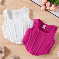 White Tank Tops Children's Clothing Shein Little Girls Solid Color Tank Top With Square Collar For Casual Wear