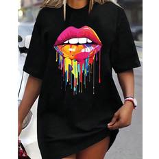Lace Tops Shein Plus Lips Printed Short Sleeve TShirt