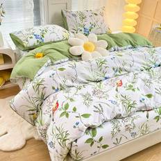 Microfiber - Multifärgade Påslakan Shein 3pcs Fresh Floral Print Brushed Microfiber Cover Set For And Summer Påslakan Multifärgad