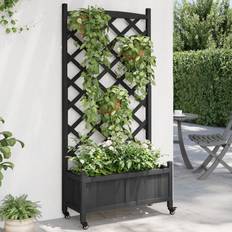 vidaXL Plantekasse Med Espalier Og Hjul Sort