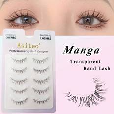 Makeup Shein 5 Pairs Lashes Manga Lashes Wispy False Eyelash Thai Makeup Fake Eyelashes Invisible Band Soft Natural Eyelashes Extension
