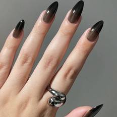 Shein Change Your Nails pcsSet MediumLong Almond Shape Black Ombre Simple Style False Nails Fit Daily Wear