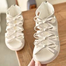 Beige Sandals Shein Girls Vacation Style Roman Sandals Princess Shoes For Children