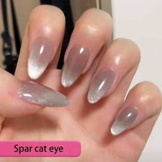 Shein pcs Short Pointed Pure Handmade Manicure Tips Silver Holographic Cat Eye Nail Art Tips With A Polishing Bar A Jelly Gel