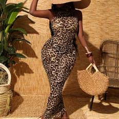 Shein Long Dresses Shein Womens Leopard Print Sleeveless Mesh Maxi Dress