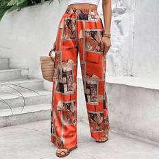 Multicolored - Women Pants Shein Scarf Print Wide Leg Trousers