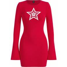 XS Dresses Children's Clothing Shein Kidcore Star Print Long Sleeves Dress - Red