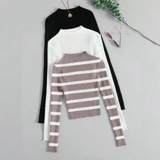 Multicolored Sweaters Shein pcs Stand Collar Long Sleeve Pullover Sweater