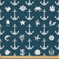 Orange Fabrics East Urban Home Ambesonne Nautical Blue Repetitive Anchor Starfish Shells Fabrics Orange