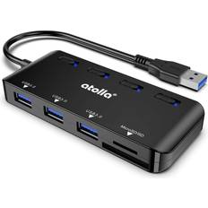 Usb splitter Atolla USB SD Card Reader, atolla USB Hub with SD/Micro SD Card Reader, USB Splitter with 3 USB Ports, 2 Card Slots and Individual LED Power Switches