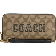 Coach Long Zip Around Wallet In Signature Canvas With Varsity Motif - Brown