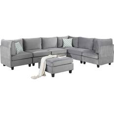 Furniture Lilola Home L-Shape Sectional Couch with Pillows Simona Grey Sofa 120" 7 6 Seater