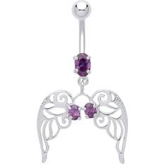 Stainless Steel Piercings Jewelco London Ladies Stainless Steel Angel Wings Belly Bar Piercing GBB57