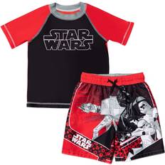 Star Wars Big Kid's Darth Vader Stormtrooper Swim Rash Guard Swim Trunks - Black/Red