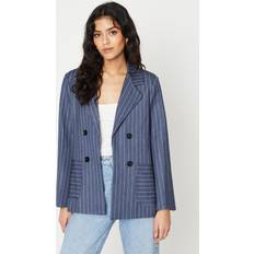 Denim Blazers Dorothy Perkins Petite Stripe Patch Pocket Seamed Blazer Denim-Blue