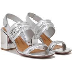 Synthetic Leather Heeled Sandals Franco Sarto Shoes Owen Mid Heel Sandal Silver Faux Leather 10.0 Square Toe, Slingback Silver Faux Leather 10.0