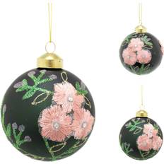 Green Christmas Tree Ornaments Carousel Home Embroidered Floral Bauble Glitter Ball Christmas Tree Ornament