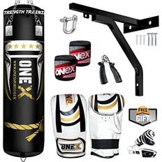 Boxing Sets ONEX Heavy Filled Piece 4ft Boxing Punch Bag Set Gloves Bracket MMA Pad Punching Kick Bag Black, 4ft