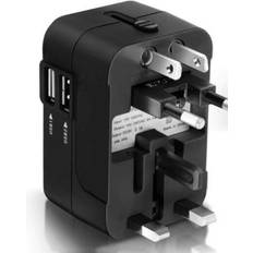 Bysion Black UK to Europe Travel Adapter With 2 USB Ports Safe & Grounded European Travel Adaptor Schuko Plug EU Germany France Spain Portugal