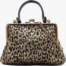 Vivienne Westwood Granny Frame Vegan Brown Leopard Lurex Purse On A Ch