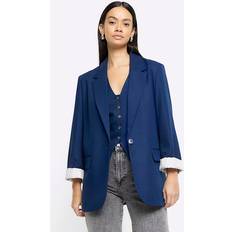 Shirt Collar - Women Blazers River Island Womens Navy Rolled Sleeve Relaxed Blazer