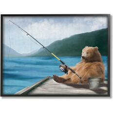Stupell Bear Fishing Pole Lake Dock Framed Art