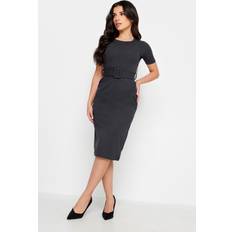 Cropped Vestiti PixieGirl Black Scuba Belted Midi Dress Petite Women's Midi Dresses