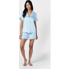 Chelsea Peers NYC Satin Lace Trim Short Pyjama Set, Pastel Blue