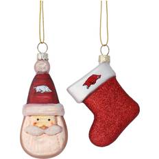 The Memory Company Arkansas Razorbacks Two-Pack Santa and Stocking Blown Glass Ornament Set