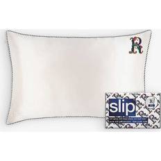 Brown Pillow Cases Slip R Queen Letter-embroidered Silk Pillow Case Brown, White (76x)