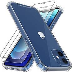 4youquality Case with Glass Screen Protector for iPhone 12/12 Pro 2-Pack Transparent